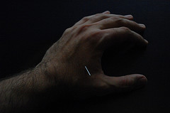 again left hand, acupuncture needle