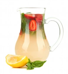 Basil lemonade with strawberry, isolated on white