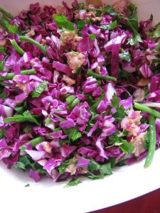 Red Cabbage-Sweet Pea Summer Salad with Citrus Umeboshi Dressing