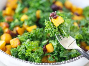 Kale salad with butternut squash and cranberries 